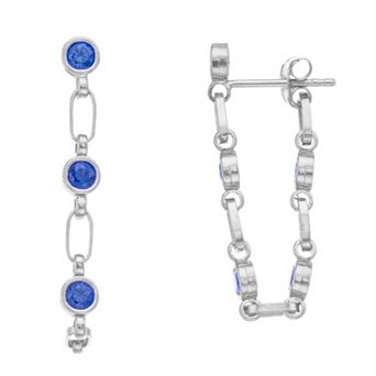 Kristen Kesho Sterling Silver Lab-Created Sapphire Front-to-Back Chain Hoop Earrings