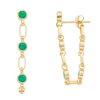 Kristen Kesho Sterling Silver Lab-Created Emerald Front-to-Back Chain Hoop Earrings