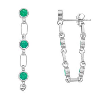 Kristen Kesho Sterling Silver Lab-Created Emerald Front-to-Back Chain Hoop Earrings