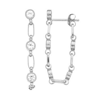 Kristen Kesho Sterling Silver Lab-Created White Sapphire Front-to-Back Chain Hoop Earrings