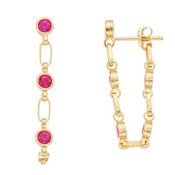 Kristen Kesho Sterling Silver Lab-Created Ruby Front-to-Back Chain Hoop Earrings