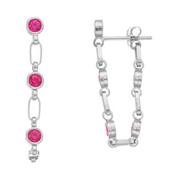 Kristen Kesho Sterling Silver Lab-Created Ruby Front-to-Back Chain Hoop Earrings