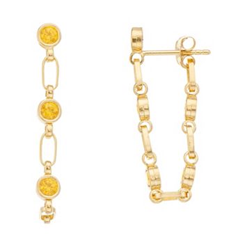 Kristen Kesho Sterling Silver Lab-Created Yellow Sapphire Front-to-Back Chain Hoop Earrings