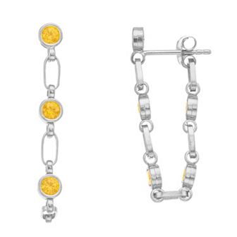 Kristen Kesho Sterling Silver Lab-Created Yellow Sapphire Front-to-Back Chain Hoop Earrings
