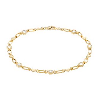 Kristen Kesho Sterling Silver Lab-Created White Sapphire Heart Link Bracelet