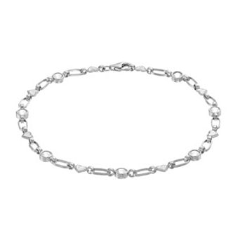 Kristen Kesho Sterling Silver Lab-Created White Sapphire Heart Link Bracelet