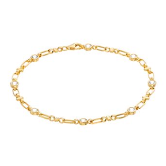 Kristen Kesho Sterling Silver Lab-Created White Sapphire Oval Link Bracelet