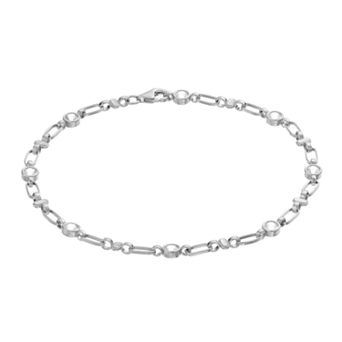 Kristen Kesho Sterling Silver Lab-Created White Sapphire Oval Link Bracelet