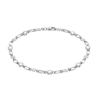 Kristen Kesho Sterling Silver Lab-Created White Sapphire Flower Link Bracelet