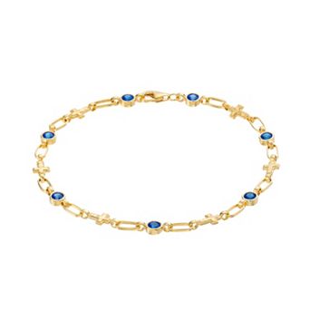 Kristen Kesho 18K Gold Plated Sterling Silver Lab-Created Blue Sapphire Cross Bracelet