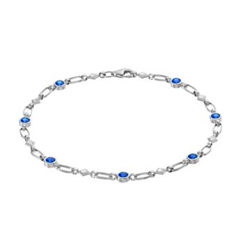 Kristen Kesho Sterling Silver Lab-Created Sapphire Kite Link Bracelet