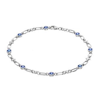 Kristen Kesho Sterling Silver Lab-Created Sapphire Oval Link Bracelet