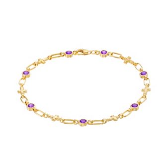 Kristen Kesho Sterling Silver Lab-Created Amethyst Cross Link Bracelet