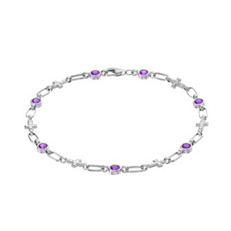 Kristen Kesho Sterling Silver Lab-Created Amethyst Cross Link Bracelet