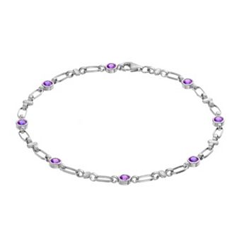 Kristen Kesho Sterling Silver Lab-Created Amethyst Oval Link Bracelet