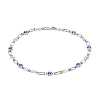 Kristen Kesho Sterling Silver Lab-Created Amethyst Flower Link Bracelet