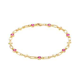 Kristen Kesho Sterling Silver Lab-Created Ruby Cross Link Bracelet