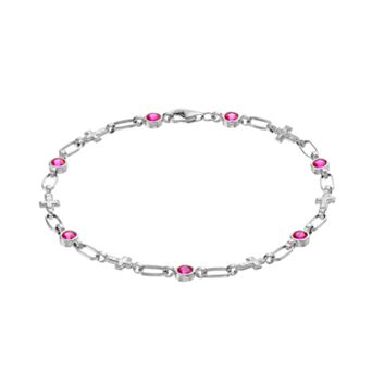 Kristen Kesho Sterling Silver Lab-Created Ruby Cross Link Bracelet