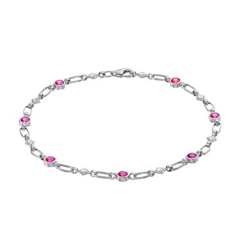 Kristen Kesho Sterling Silver Lab-Created Ruby Kite Link Bracelet