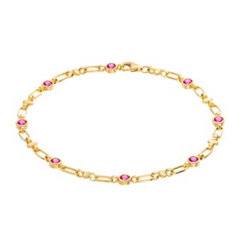 Kristen Kesho Sterling Silver Lab-Created Ruby Oval Link Bracelet