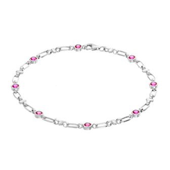 Kristen Kesho Sterling Silver Lab-Created Ruby Oval Link Bracelet
