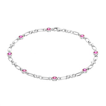 Kristen Kesho Sterling Silver Lab-Created Ruby Oval Link Bracelet