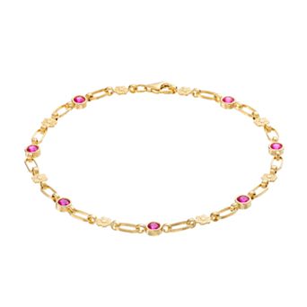 Kristen Kesho Sterling Silver Lab-Created Ruby Flower Link Bracelet