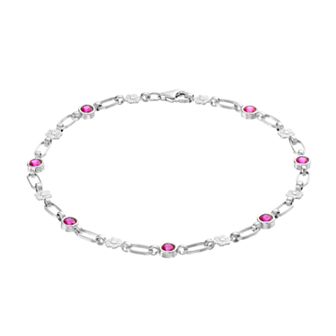 Kristen Kesho Sterling Silver Lab-Created Ruby Flower Link Bracelet