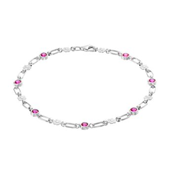 Kristen Kesho Sterling Silver Lab-Created Ruby Flower Link Bracelet