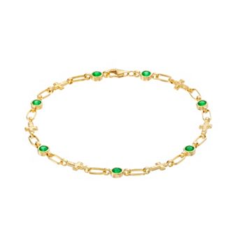 Kristen Kesho Sterling Silver Lab-Created Emerald Cross Link Bracelet