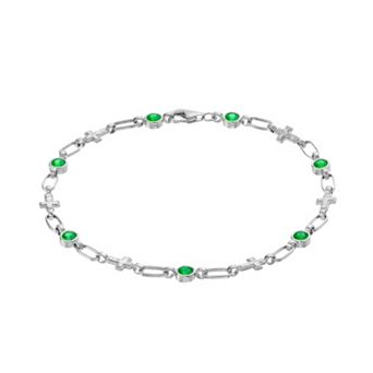 Kristen Kesho Sterling Silver Lab-Created Emerald Cross Link Bracelet