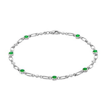 Kristen Kesho Sterling Silver Lab-Created Emerald Kite Link Bracelet