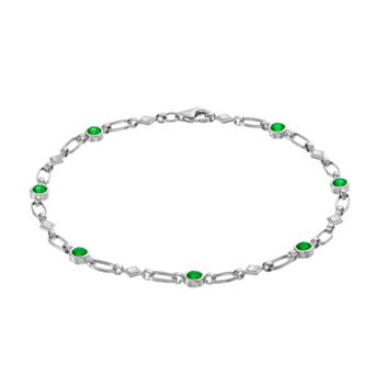 Kristen Kesho Sterling Silver Lab-Created Emerald Kite Link Bracelet