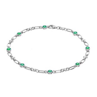 Kristen Kesho Sterling Silver Lab-Created Emerald Oval Link Bracelet
