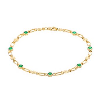 Kristen Kesho Sterling Silver Lab-Created Emerald Flower Link Bracelet