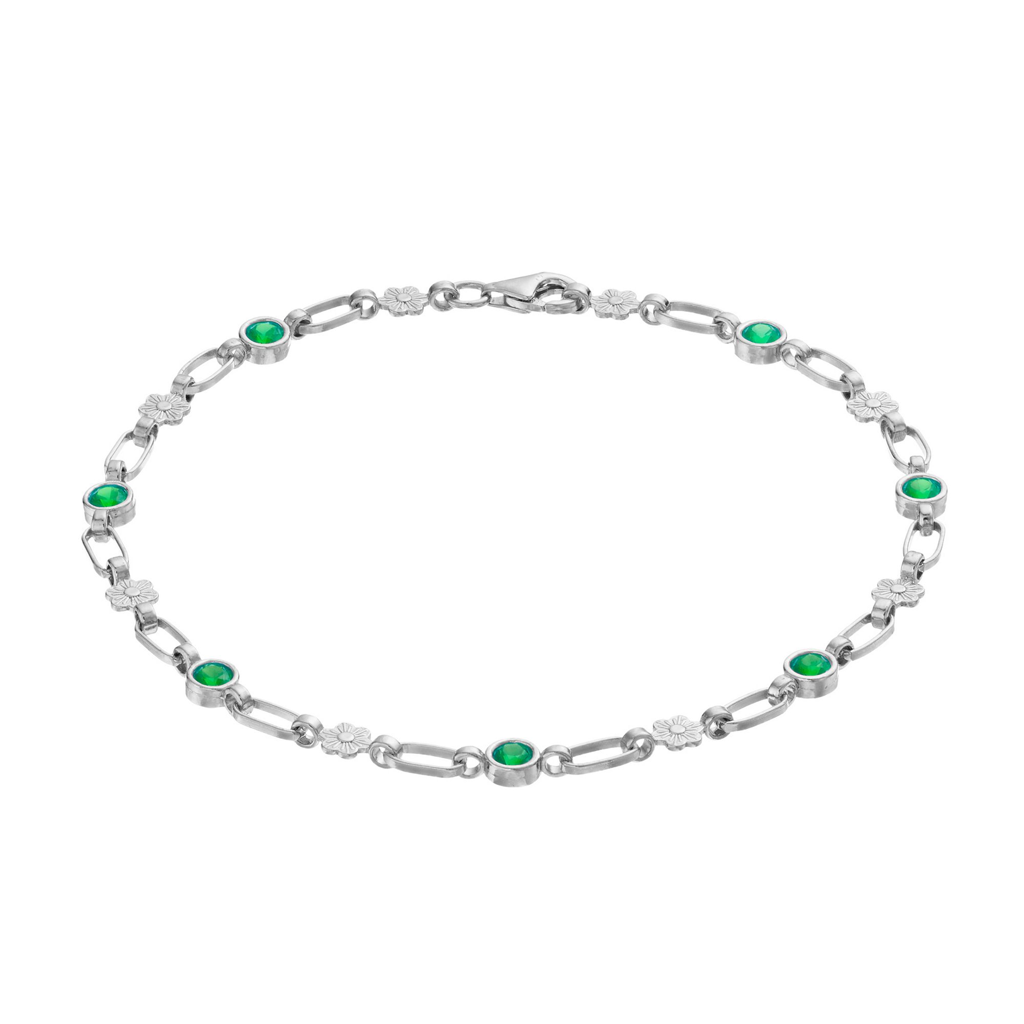 Kristen Kesho Sterling Silver Lab-Created Emerald Flower Link Bracelet, Wo
