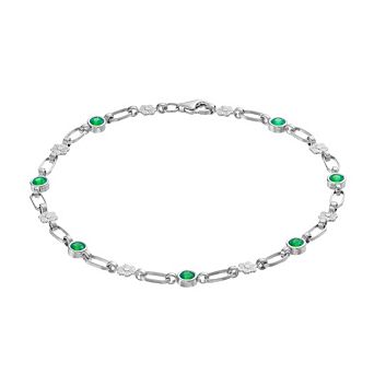 Kristen Kesho Sterling Silver Lab-Created Emerald Flower Link Bracelet