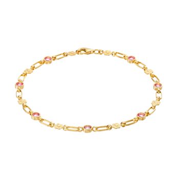 Kristen Kesho 18K Gold Plated Sterling Silver Lab-Created Pink Sapphire Flower Bracelet