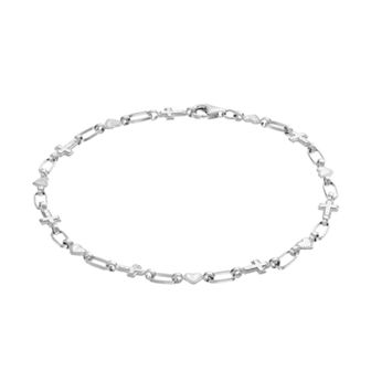 Kristen Kesho Sterling Silver Heart & Cross Link Bracelet