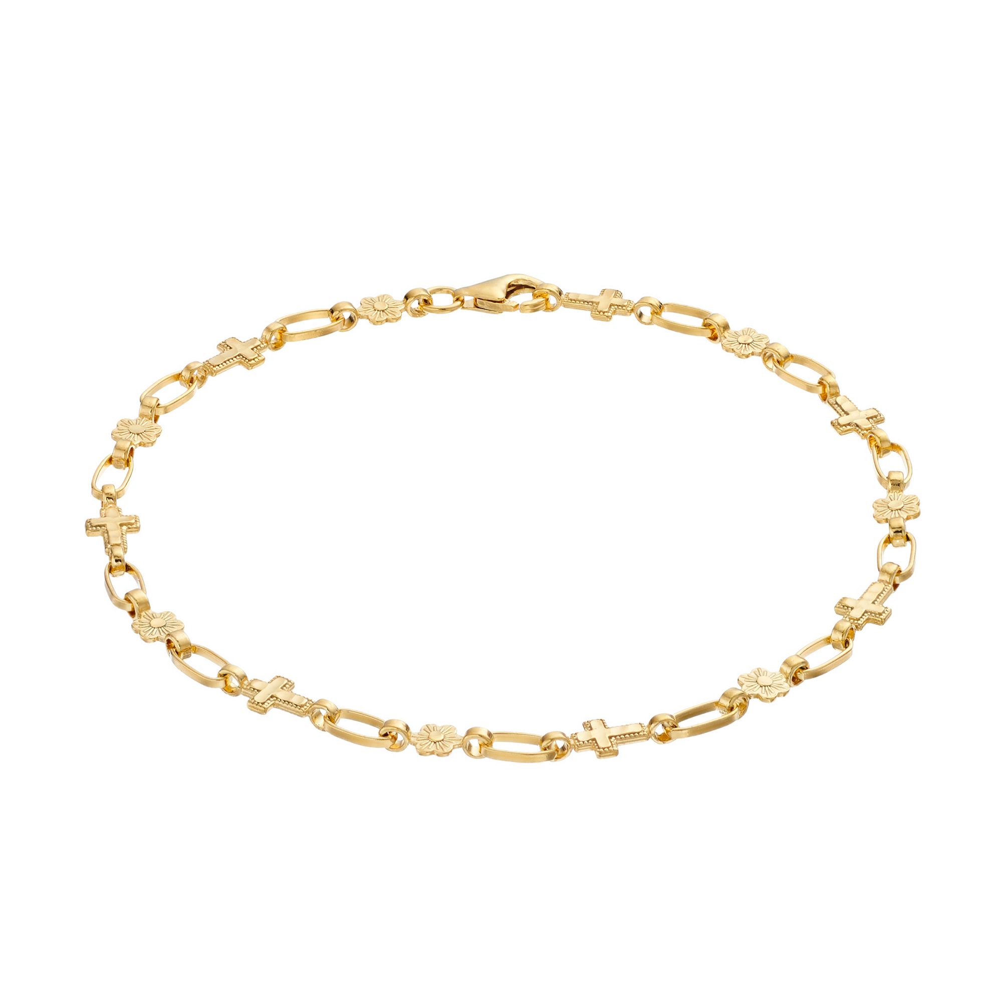 Kristen Kesho Sterling Silver Flower & Cross Link Bracelet, Womens, Size: