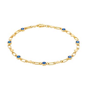 Kristen Kesho Sterling Silver Lab-Created Sapphire Heart Link Bracelet