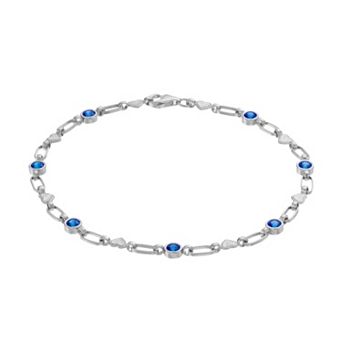Kristen Kesho Sterling Silver Lab-Created Sapphire Heart Link Bracelet