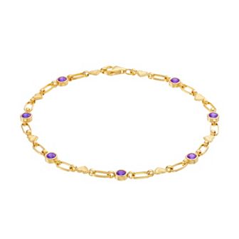 Kristen Kesho Sterling Silver Lab-Created Amethyst Heart Link Bracelet