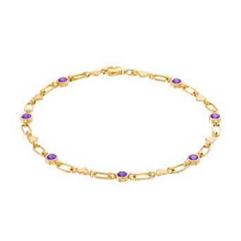 Kristen Kesho Sterling Silver Lab-Created Amethyst Heart Link Bracelet