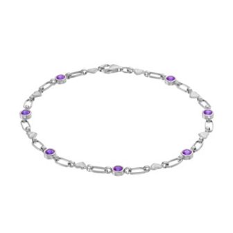 Kristen Kesho Sterling Silver Lab-Created Amethyst Heart Link Bracelet