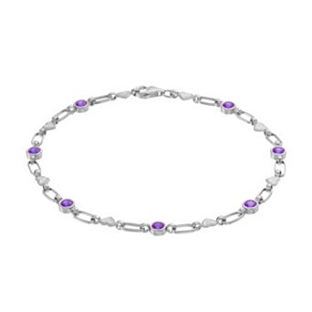 Kristen Kesho Sterling Silver Lab-Created Amethyst Heart Link Bracelet