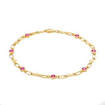 Kristen Kesho Sterling Silver Lab-Created Ruby Heart Link Bracelet
