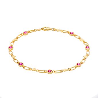 Kristen Kesho Sterling Silver Lab-Created Ruby Heart Link Bracelet