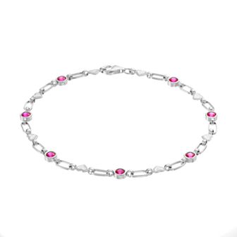 Kristen Kesho Sterling Silver Lab-Created Ruby Heart Link Bracelet