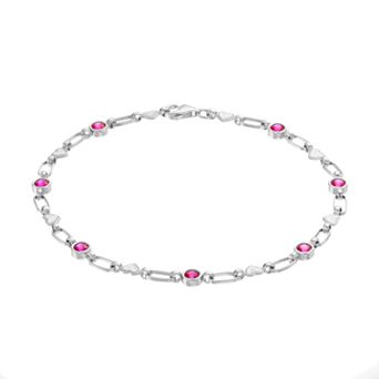 Kristen Kesho Sterling Silver Lab-Created Ruby Heart Link Bracelet